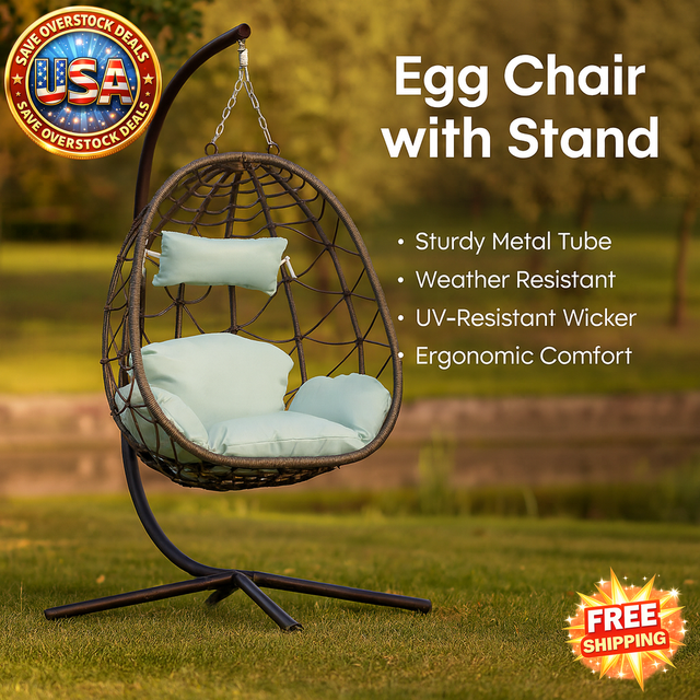 Egg Chair with Stand - Wicker Hanging Basket Chair