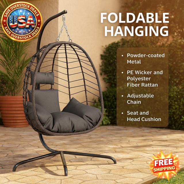 Foldable Hanging Egg Chair with Stand for Indoor Outdoor Use