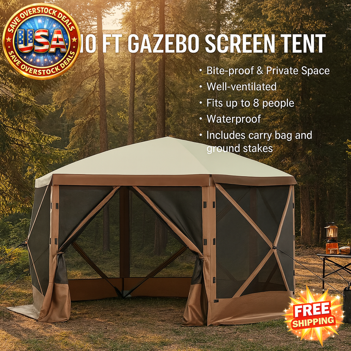 10x10 Gazebo Screen Tent with Mesh Windows for Camping