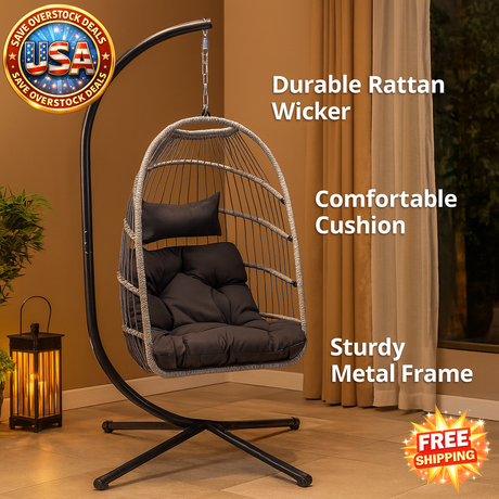 Hanging Egg Chair with Stand - Rattan Wicker Swing Chair