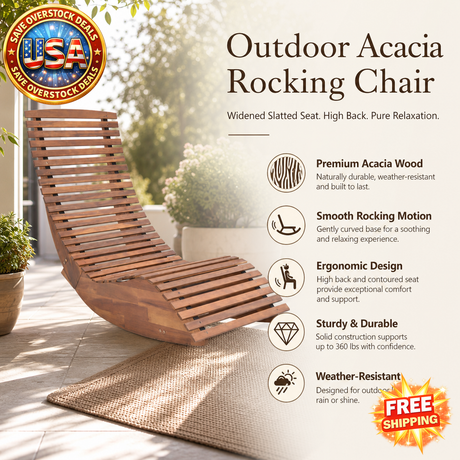 Outdoor Acacia Wood Rocking Chair with High Back Support