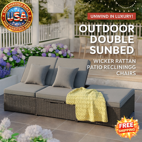 Outdoor Double Sunbed with Adjustable Backrest for 2