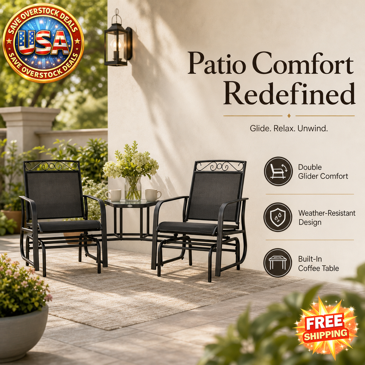 Outdoor Glider Chairs with Table for Patio and Garden