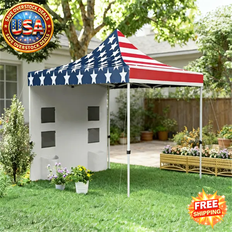 Pop Up Canopy Tent with American Flag Print - UV Protection