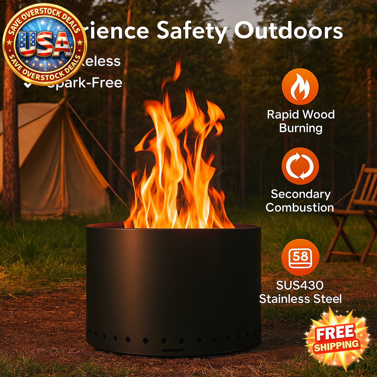 Smokeless Fire Pit Stove, Portable Wood Burning Outdoor Pit