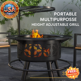 Wood Burning Fire Pit with Cooking Grate, 33", Black