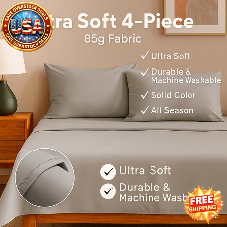 Ultra-Soft 85g Cozy Bed Sheet & Pillowcase Set | 4-Piece | All Seasons