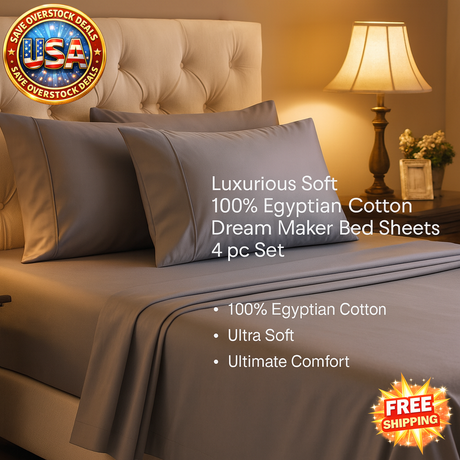 Luxurious 100% Egyptian Cotton Bed Sheets 4 pc Set