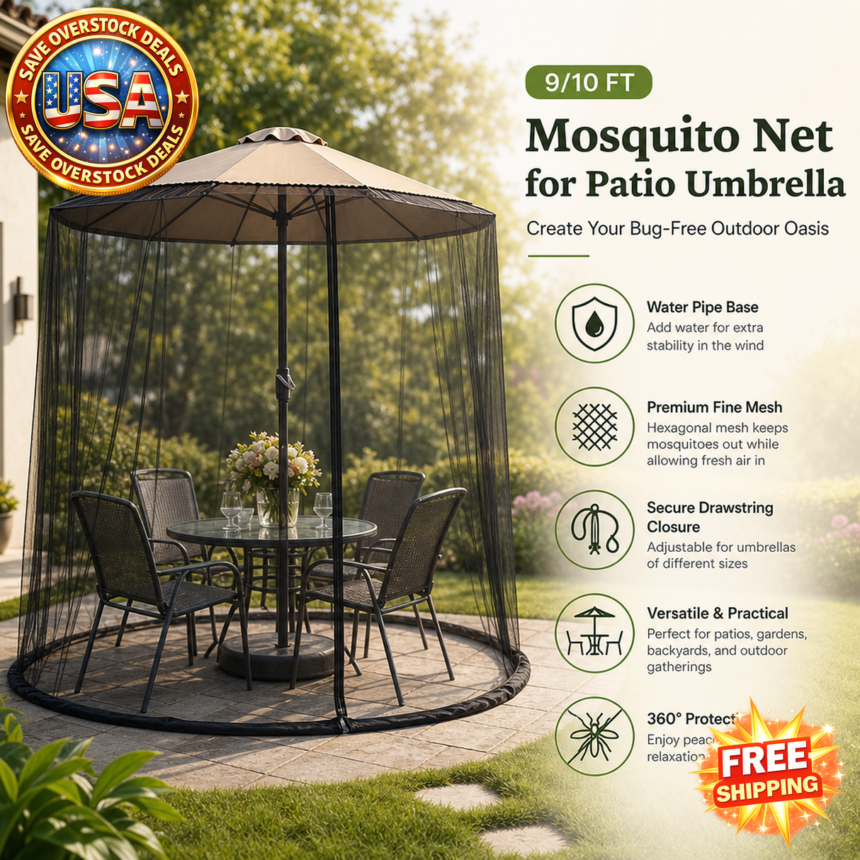 9/10 FT Mosquito Net for Patio Umbrella - Outdoor Screen