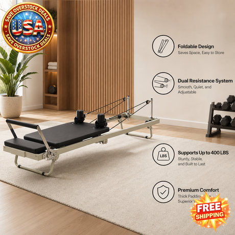 Foldable Pilates Reformer with Dual Resistance for Home Gym