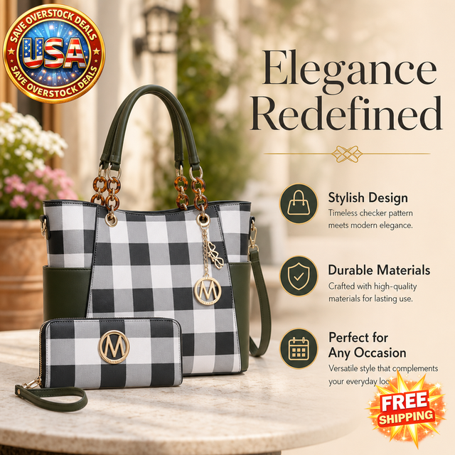 MKF Collection Bonita Checker Tote Handbag & Wallet Set