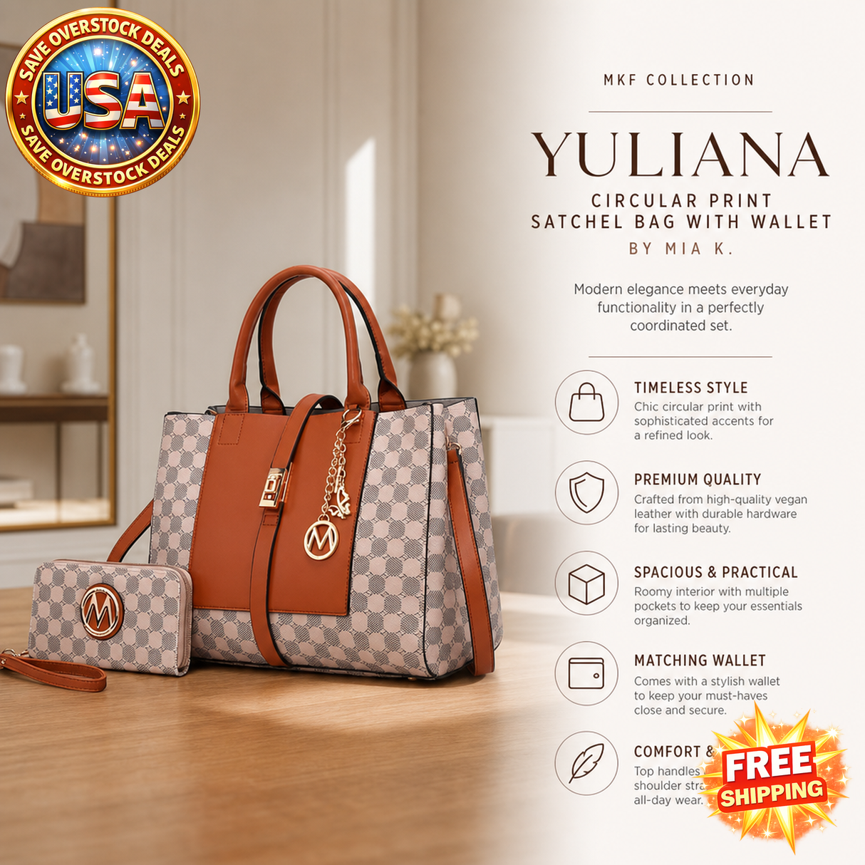 MKF Yuliana Circular Print Satchel Bag with Wallet