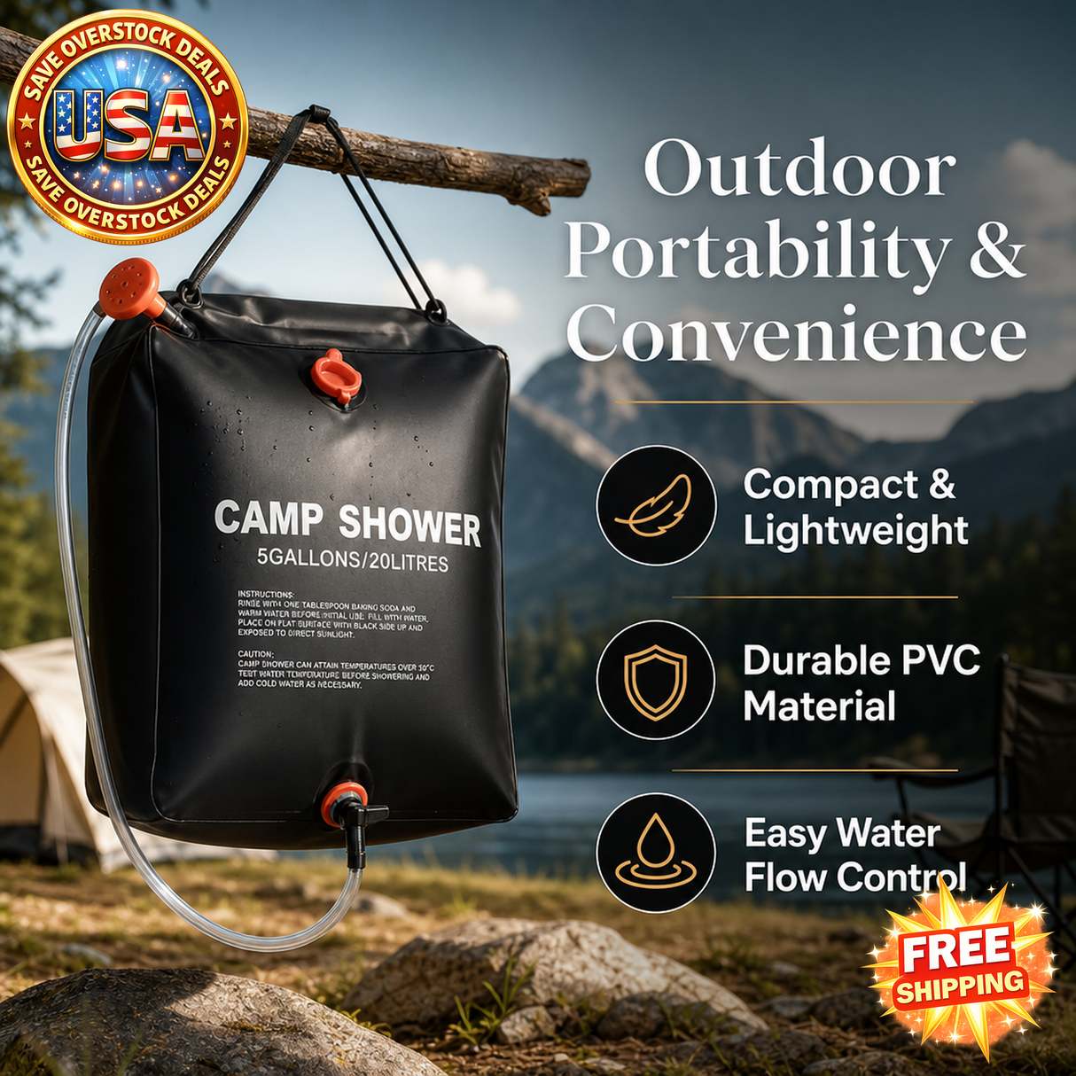 Portable PVC Shower Bag 20L/40L for Camping and Hiking