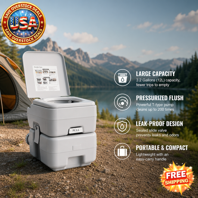 Portable Camping Toilet with Pressurized Flush System