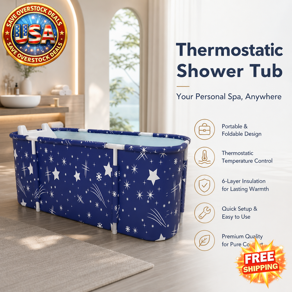 Portable Foldable Bathtub | Thermostatic Shower Tub