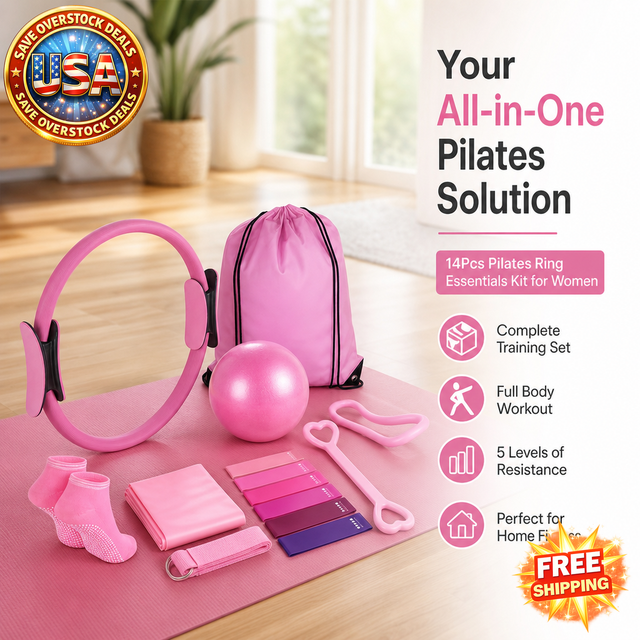14Pcs Pilates Ring Kit with Resistance Bands & Yoga Ball