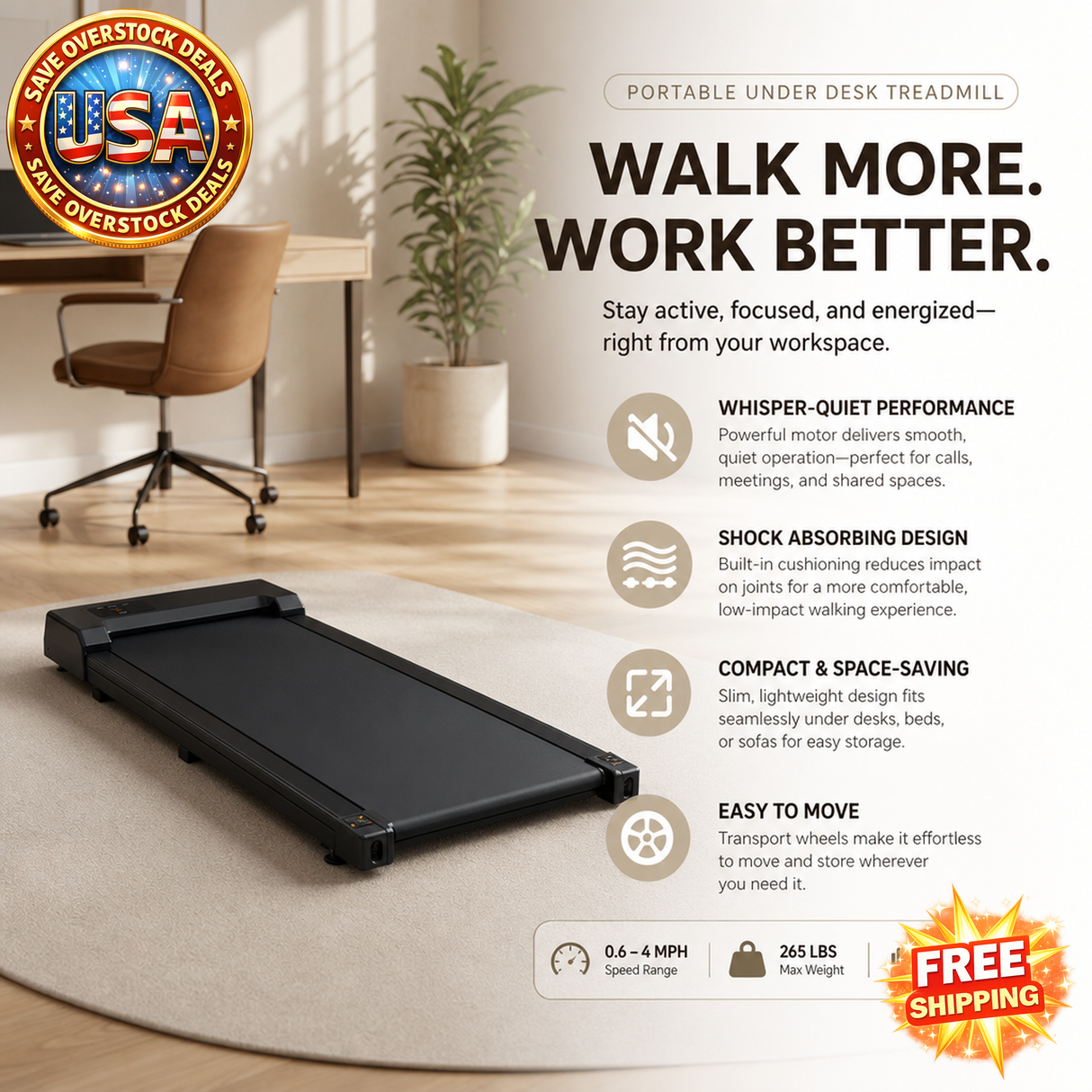 2.5HP Under Desk Treadmill with Remote Control & LED Display