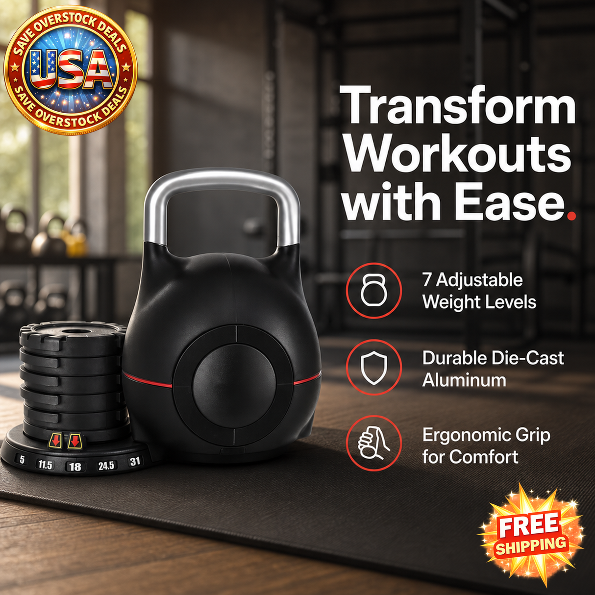 Adjustable Kettlebell with 7 Weight Levels for Training