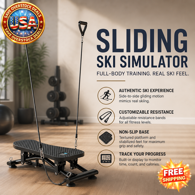 Sliding Ski Simulator with Resistance Bands for Home Gym