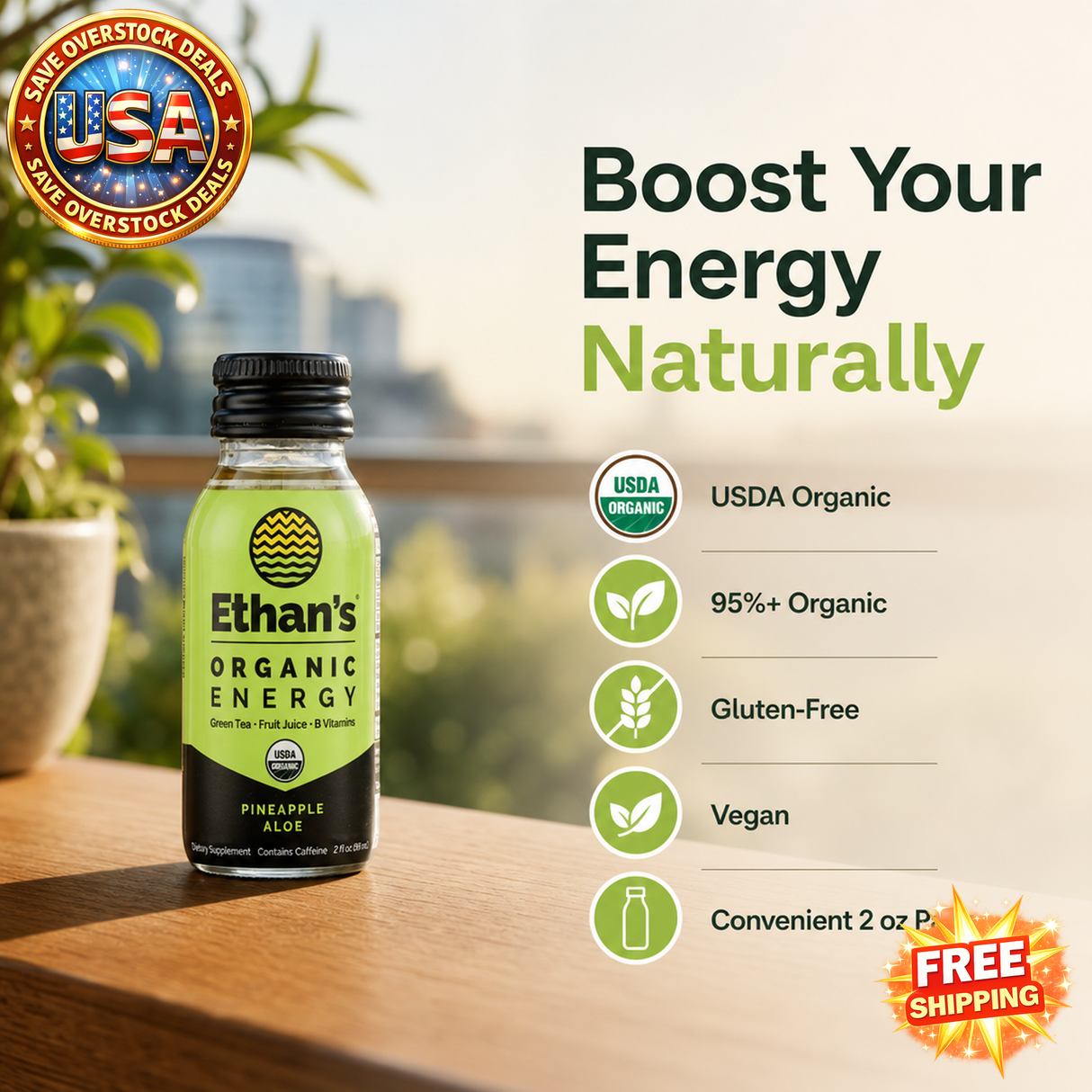 Ethan's Energy Sht Pineapple Aloe Juice - Case of 6