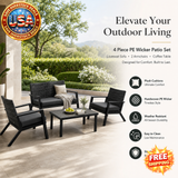 Black 4 Piece Patio Furniture Set with Cushions for Outdoors