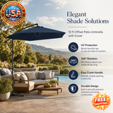 10 ft Offset Patio Umbrella with 360° Rotation, Navy Blue