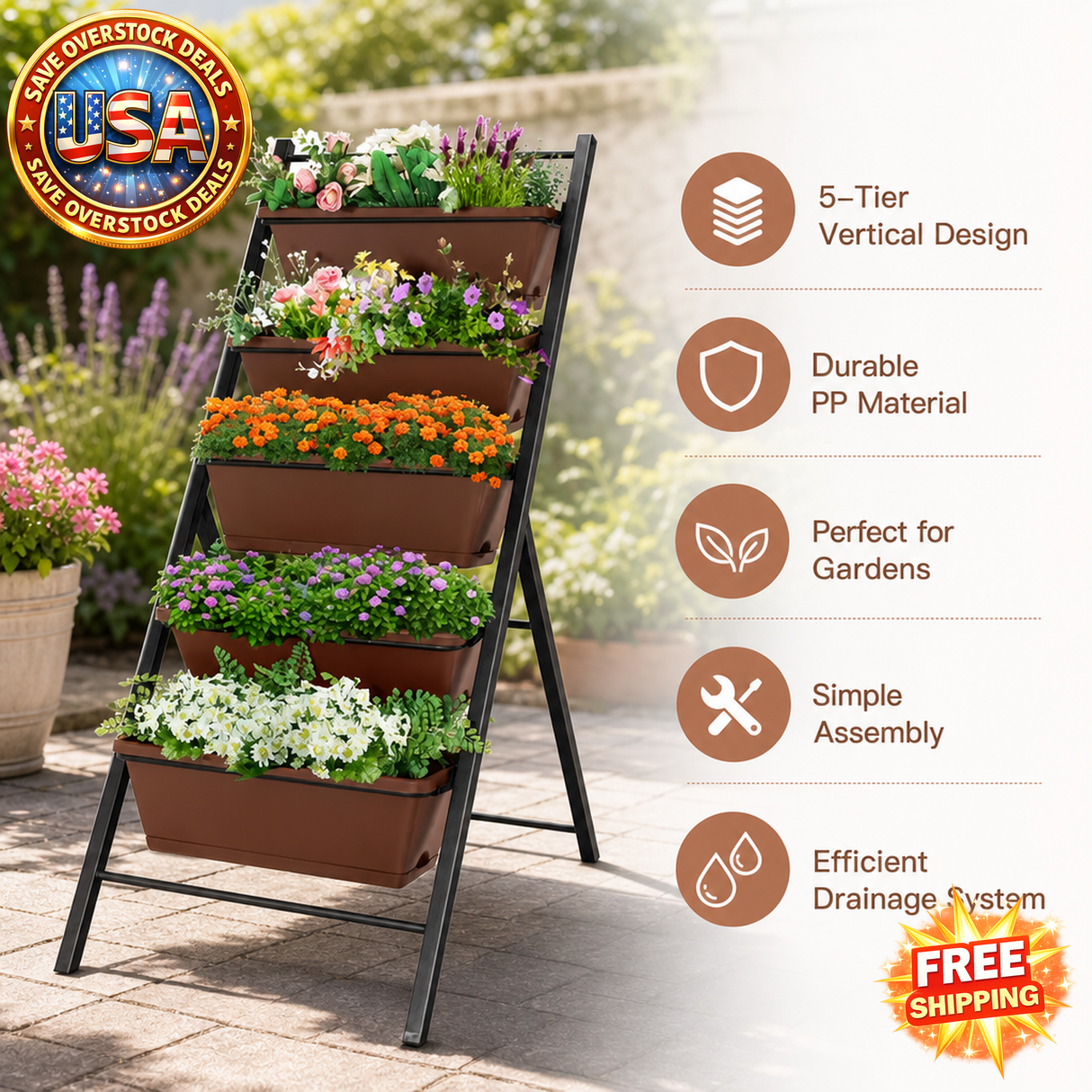 5-Tier Vertical Garden Planter Box with 5 Containers