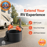 75 FT RV Extension Cord, 30 Amp, Heavy Duty with LED Indicator