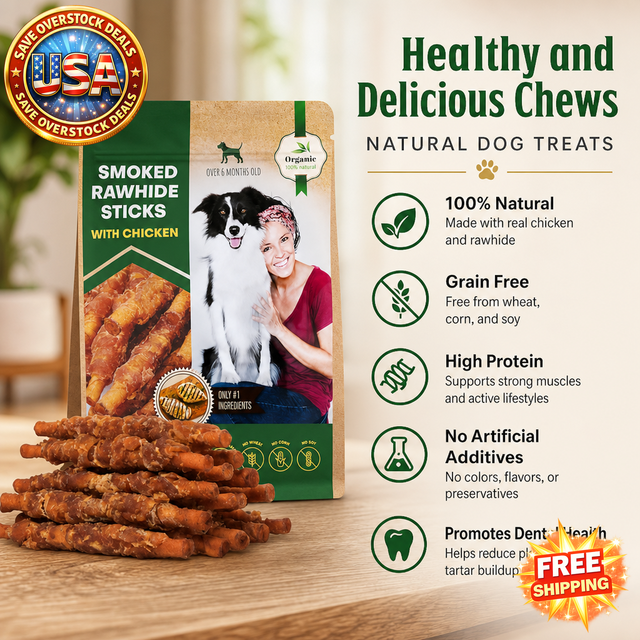 Dog Smoked Rawhide Sticks Wrapped Chicken Chew Treats