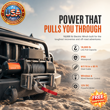 Electric Winch 18,000 lb 12V DC for Off-Road Towing