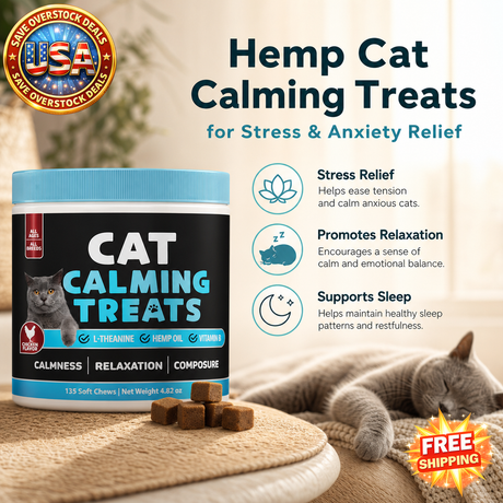 Hemp Cat Calming Treats for Stress Relief - 135 Soft Chews