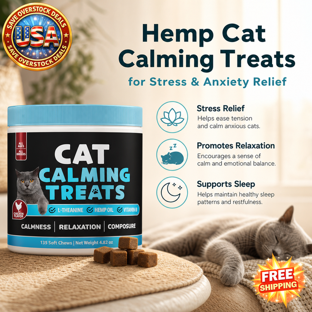 Hemp Cat Calming Treats for Stress Relief - 135 Soft Chews