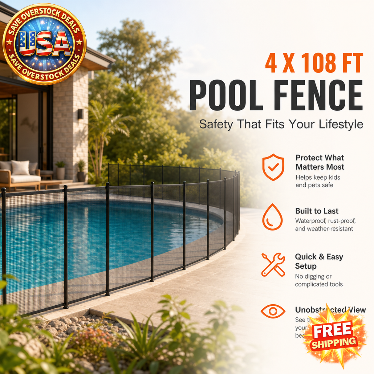 Removable Pool Fence 4x108 FT for Child Safety