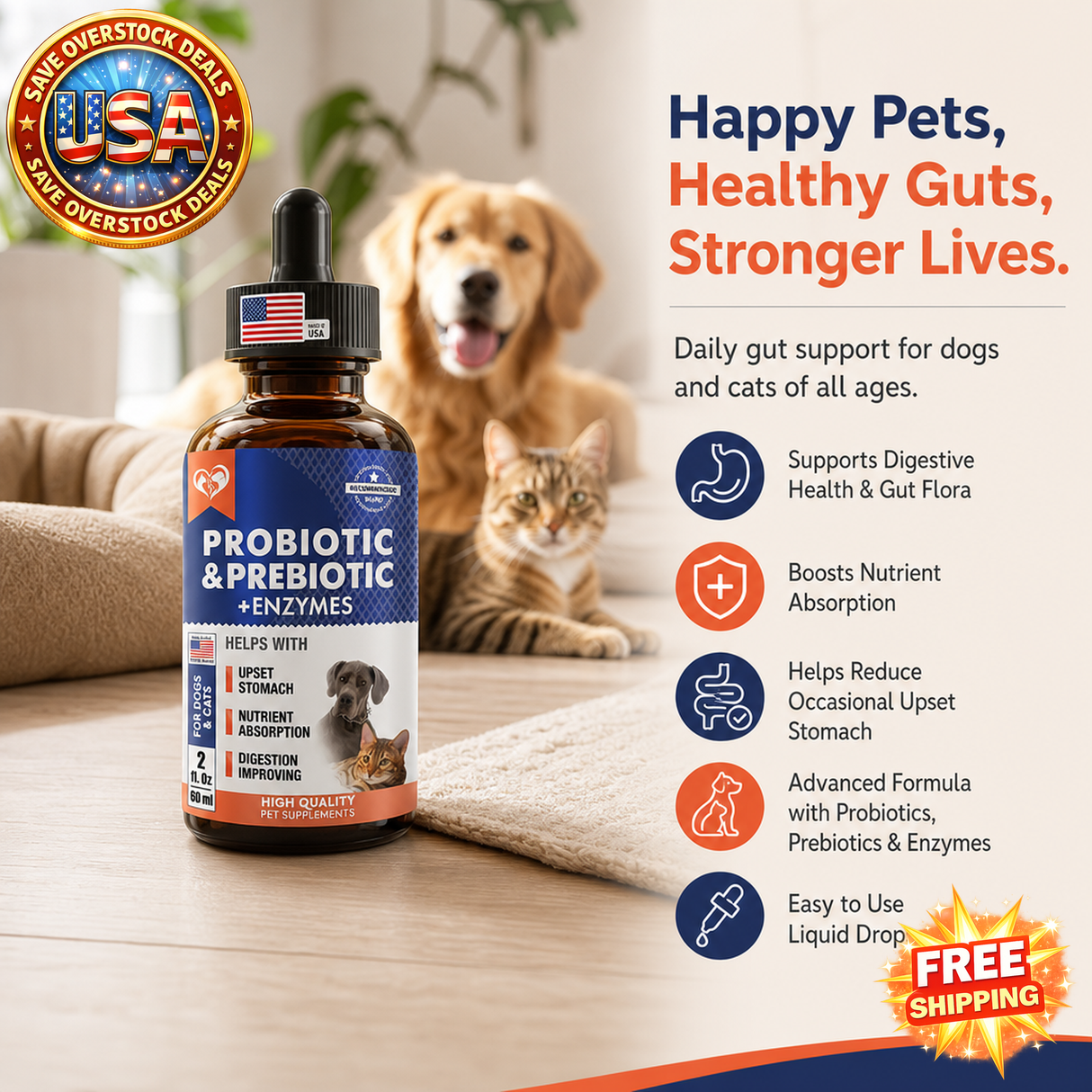Probiotics Prebiotics Enzymes for Dogs Cats Digestive Health