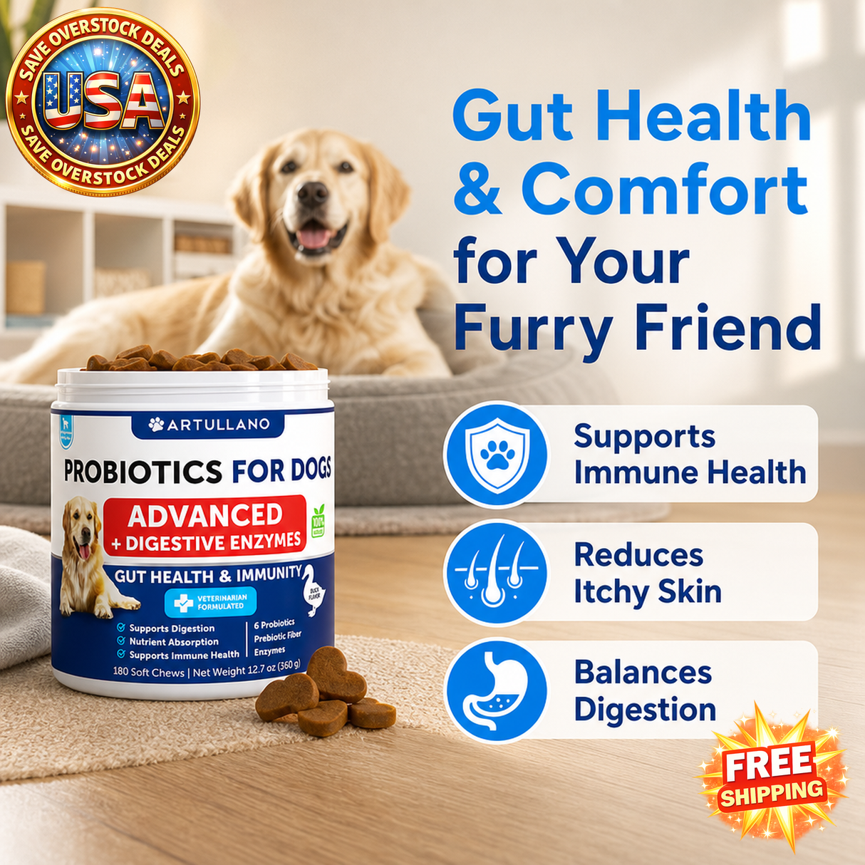Probiotics for Dogs - Gut Health & Allergy Support Chews