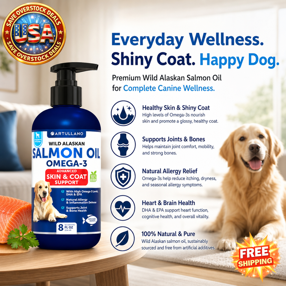 Salmon Oil for Dogs 8 FL OZ Omega 3 EPA DHA Supplement