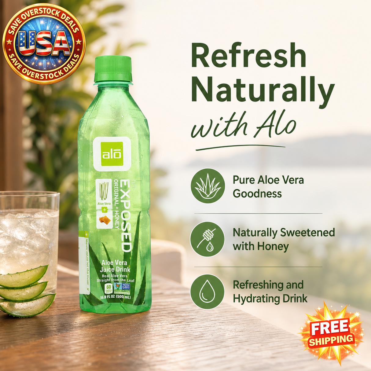 Alo Aloe Vera Juice Drink Original Honey Case of 12