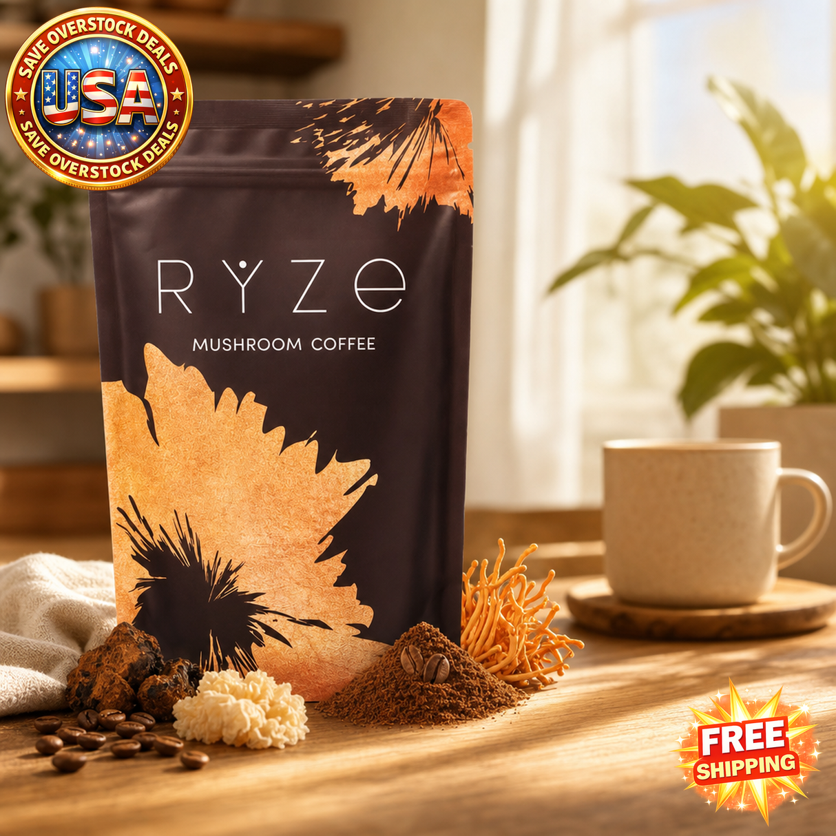 American Instant Mushroom Coffee with Adaptogenic Mushrooms