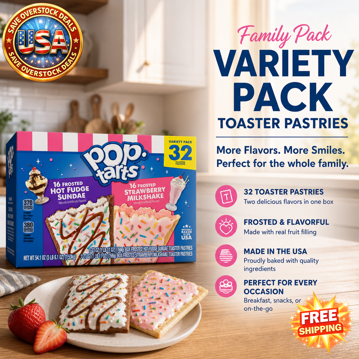 Family Pack Toaster Pastries Variety, Breakfast Treats