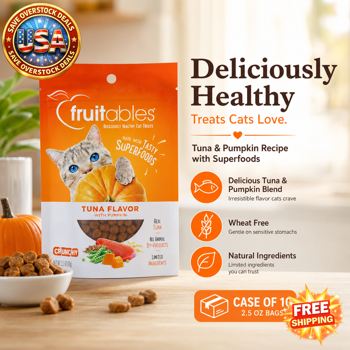 Fruitables Cat Treats Tuna & Pumpkin - 10 Pack 2.5 Oz