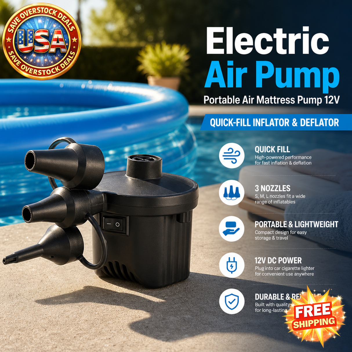 Portable Electric Air Pump for Air Mattresses and Pools