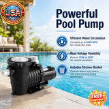 1HP Swimming Pool Pump, Dual Voltage 110V/220V, 5544GPH