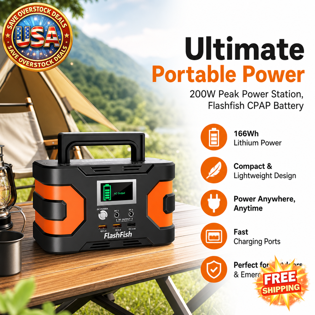 200W Peak Power Station, Flashfish CPAP Battery Pack