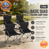 Basic Quad Folding Camp Chair with Cup Holder, 4 Pack