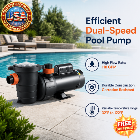 Dual Speed Above Ground Pool Pump, 2HP, 118 GPM, 110V