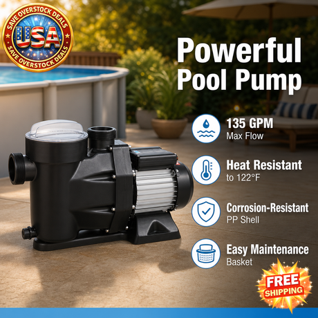 2 HP Above Ground Pool Pump with 135 GPM Max Flow Rate