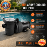 1HP Above Ground Pool Pump, 80 GPM Max Flow, 120V