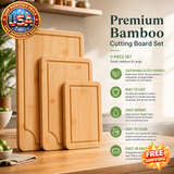 Bamboo Cutting Board Set, 3 Pieces with Juice Groove and Handle