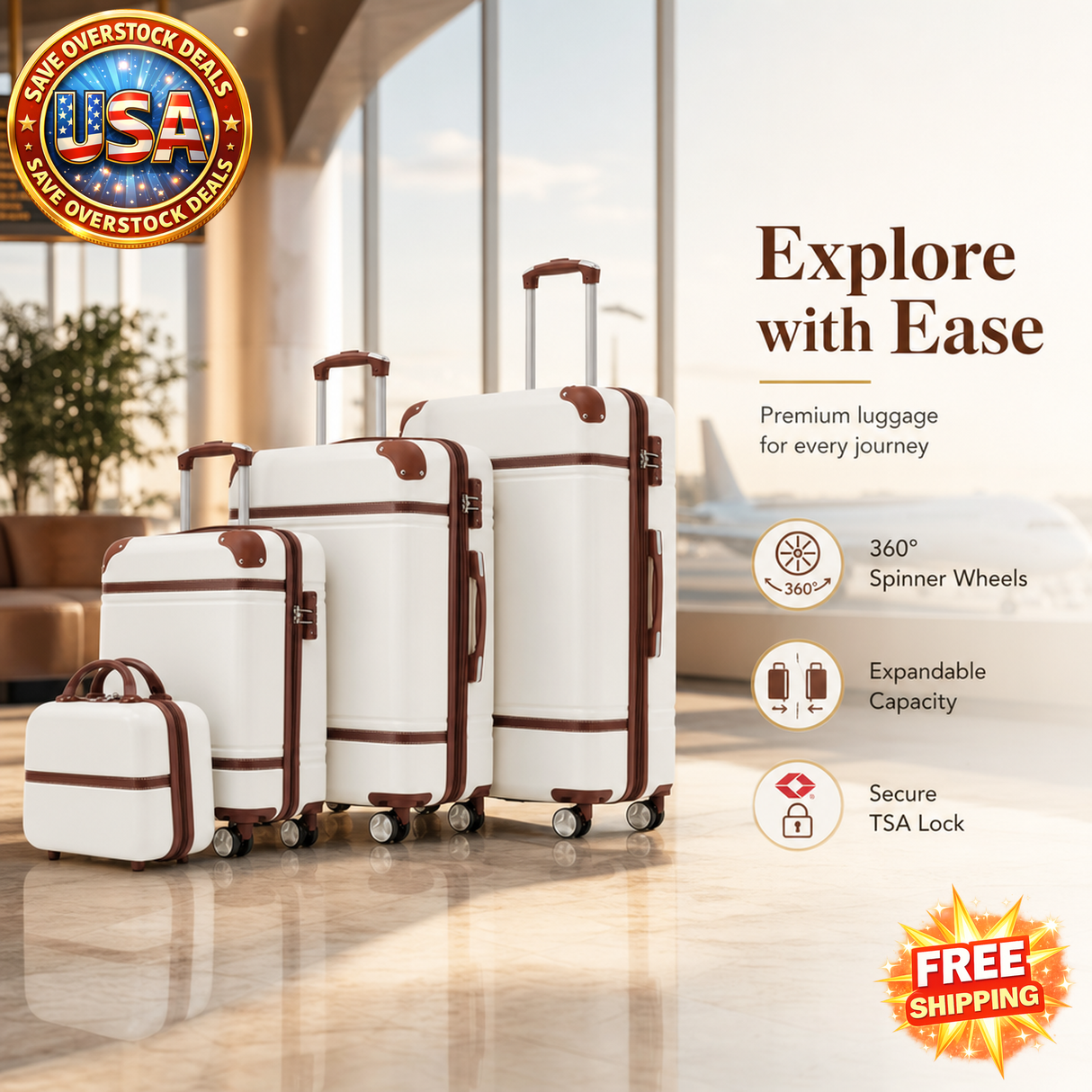 Hardshell Luggage Sets 4 Pieces with TSA Lock - Lightweight