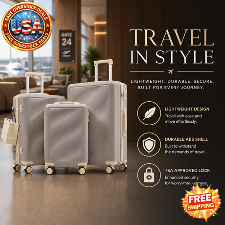 Lightweight 3 Piece Luggage Set with Spinner Wheels and TSA Lock